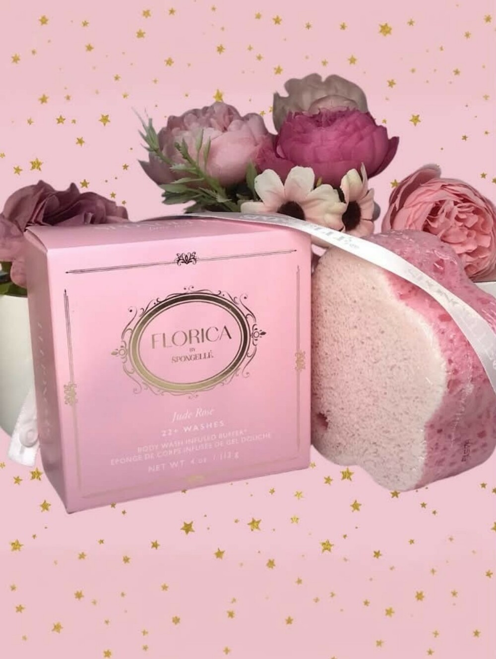 NEW Enhanced Spongelle Jude Rose FLORICA Body Buffer Sponge XL, 113g *BNIB!